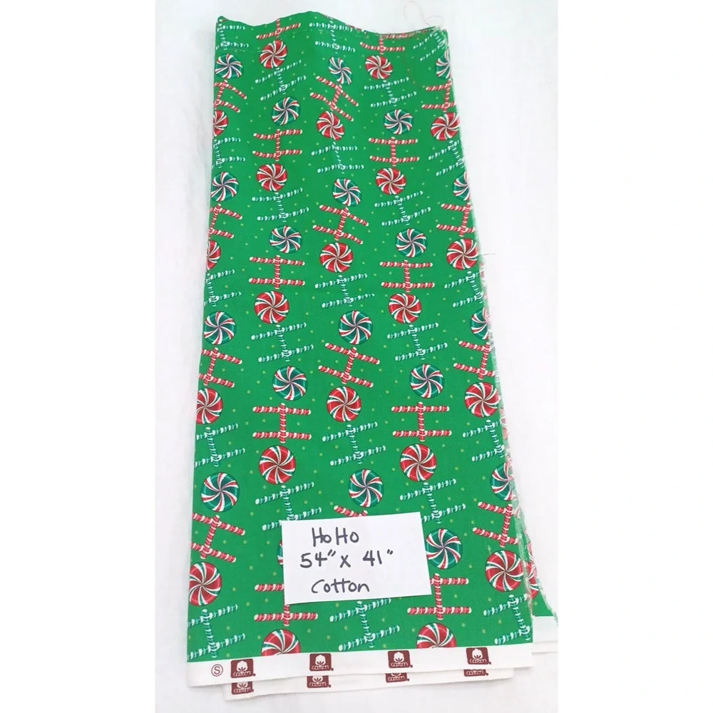 Ho Ho Peppermint Christmas Green Red Sewing Craft Cotton Fabric 1 Pc 54